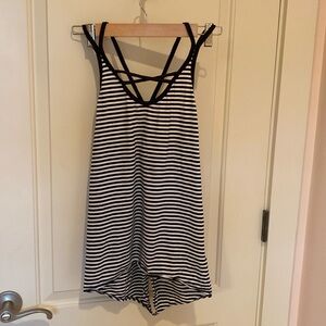 CALIA by Carrie Underwood black and white striped yoga exercise tank split back